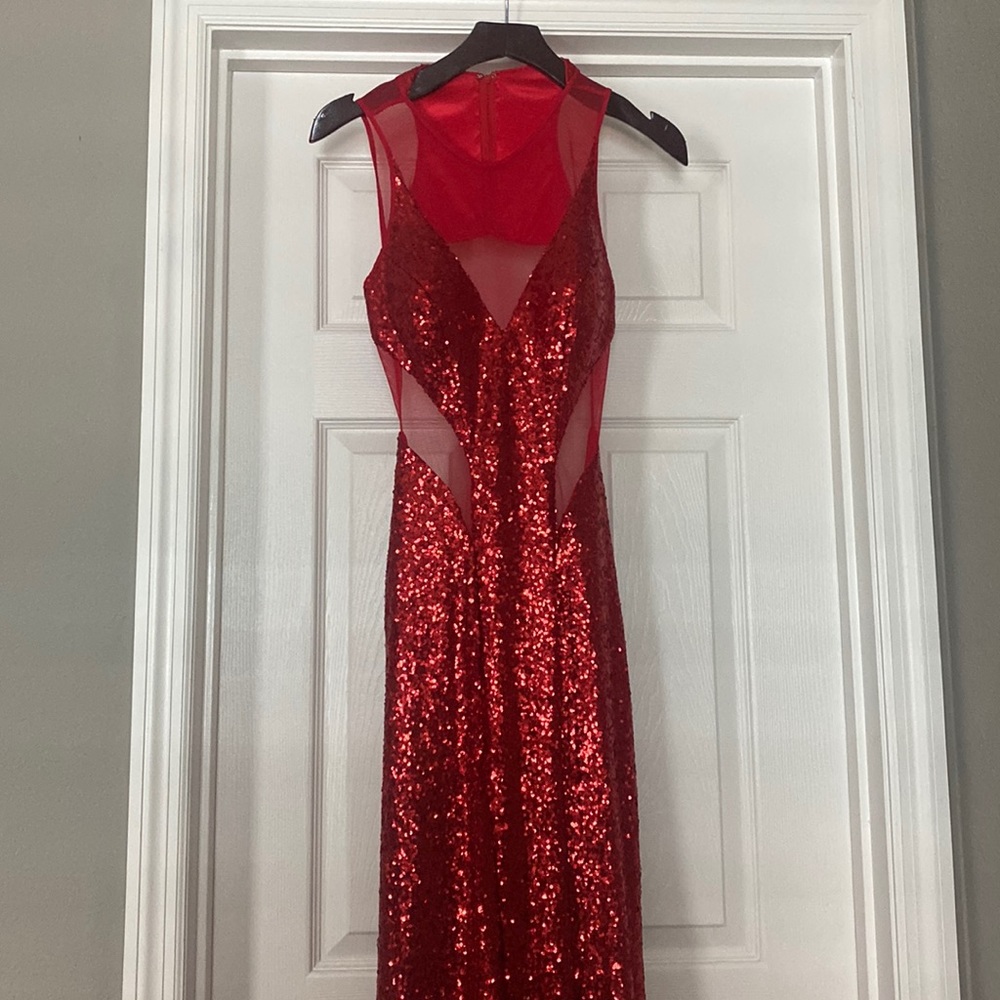Faviana Red Sequin Prom Dress